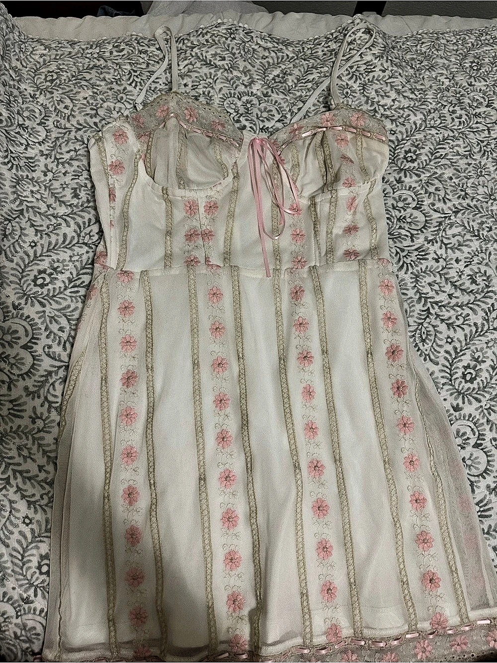 For Love & Lemons Etienne Mini Dress White & Pink